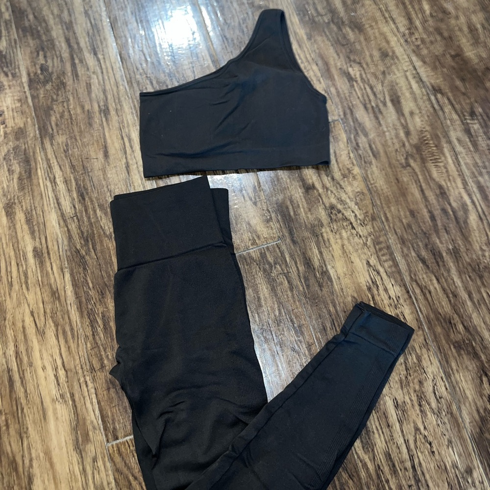Black One-Shoulder Top and Leggings Set